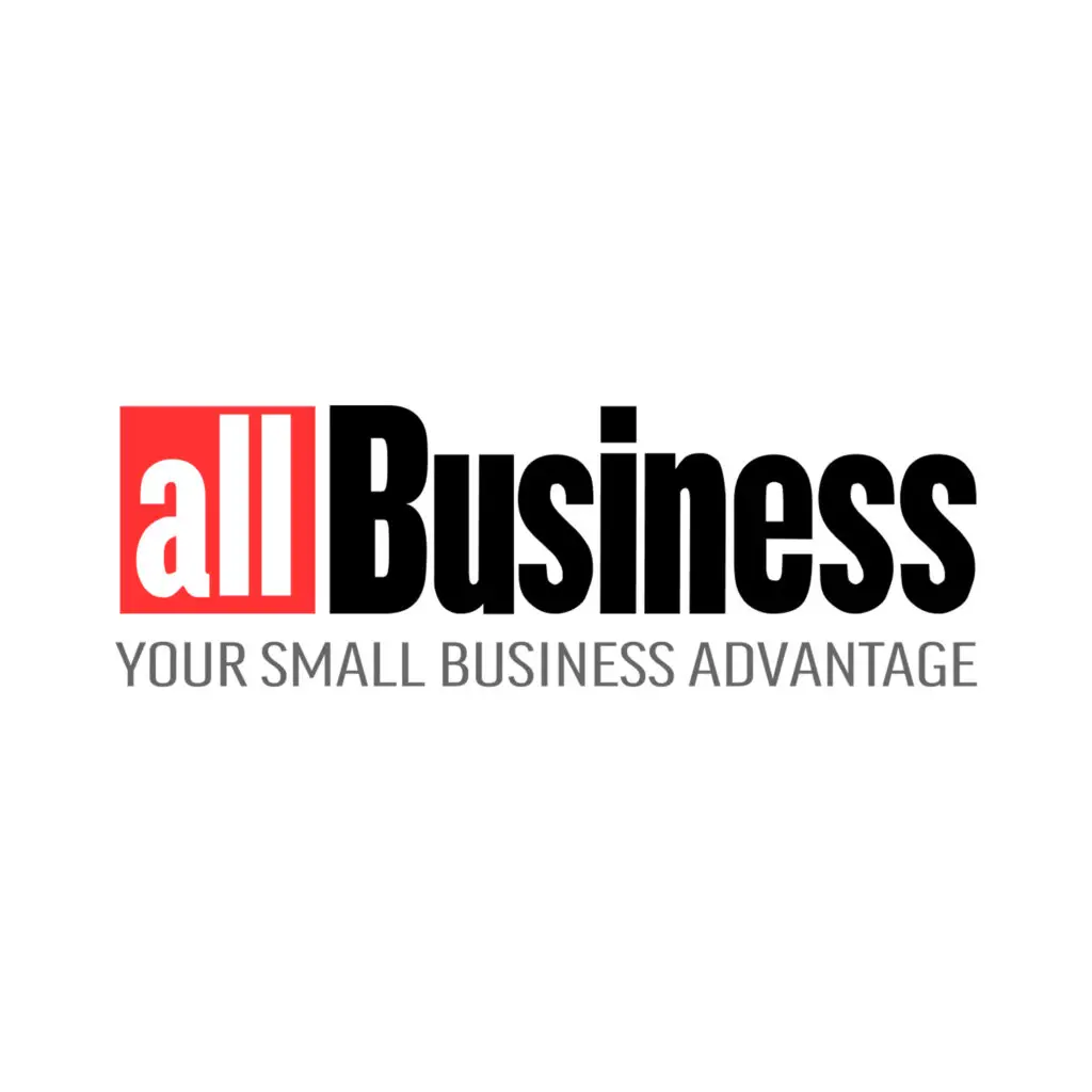 Logo with red square holding white lowercase “all,” followed by bold black “Business”; gray tagline “YOUR SMALL BUSINESS ADVANTAGE” underneath.