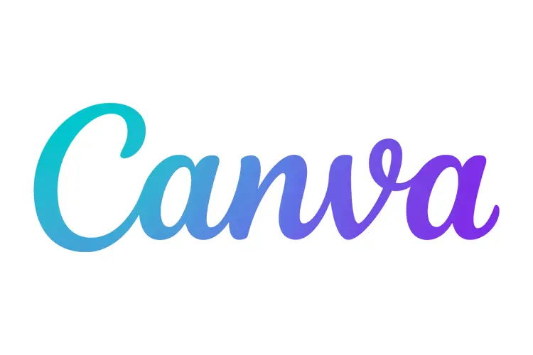 Canva logo in a blue to purple gradient script font