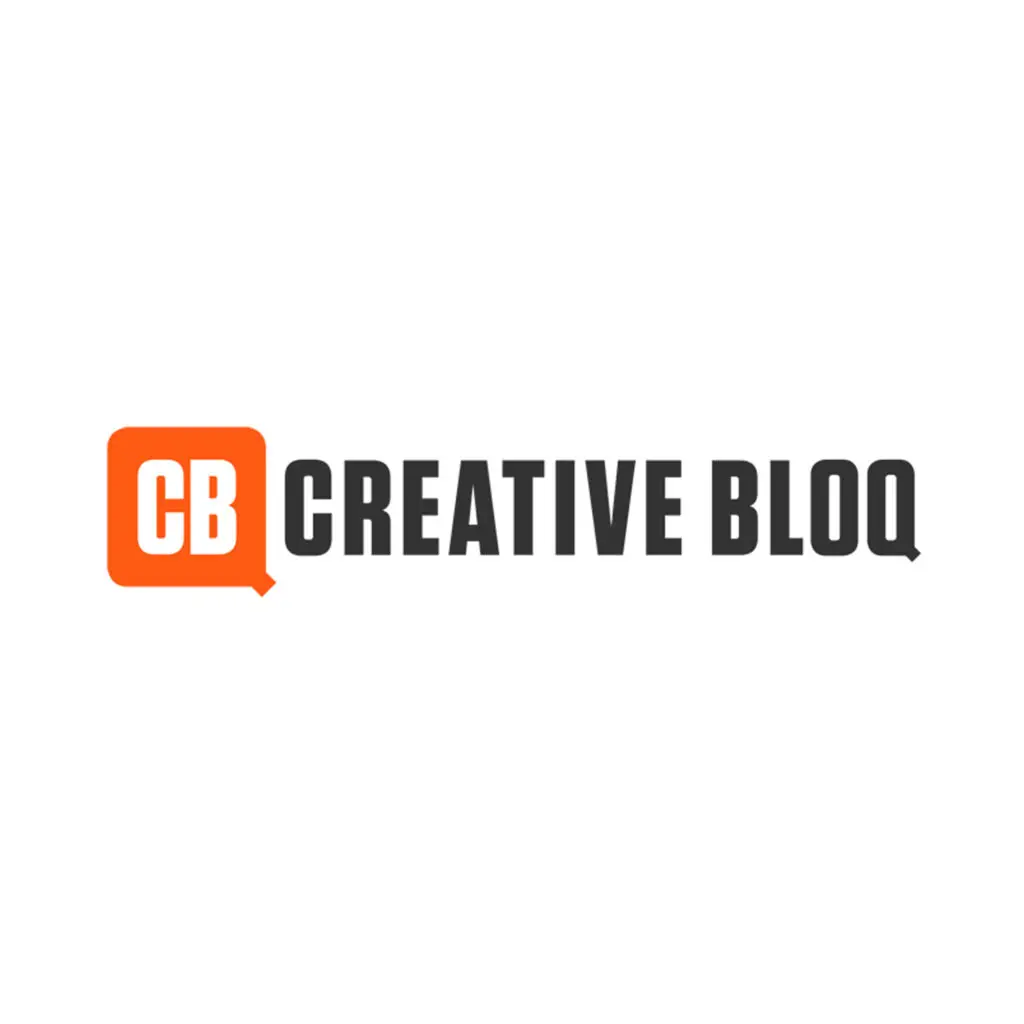 Orange speech-bubble icon with white “CB” followed by bold dark-gray text “CREATIVE BLOQ” on white canvas.