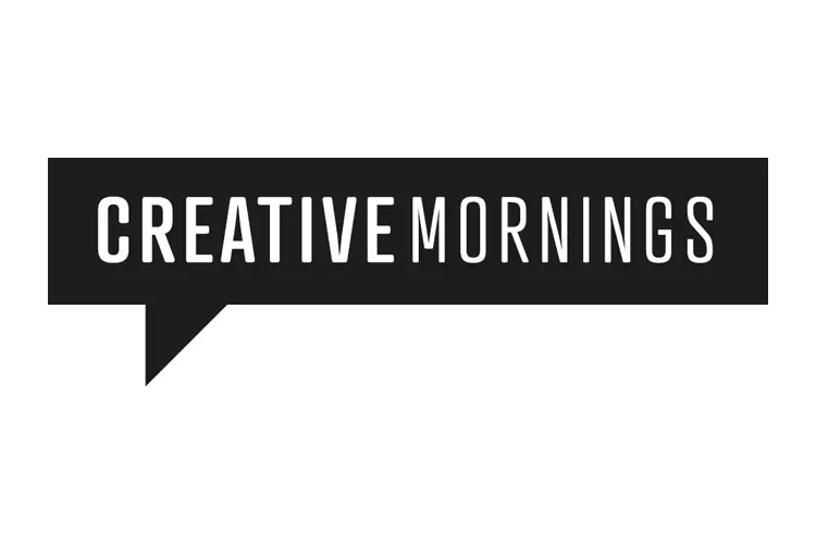 CreativeMornings logo in black and white speech bubble design, symbolizing community-driven talks and inspiration for creative professionals and entrepreneurs.