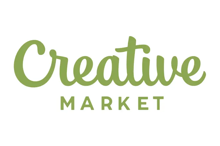 Creative Market logo in hand-lettered green script, representing a digital marketplace for handcrafted design assets.