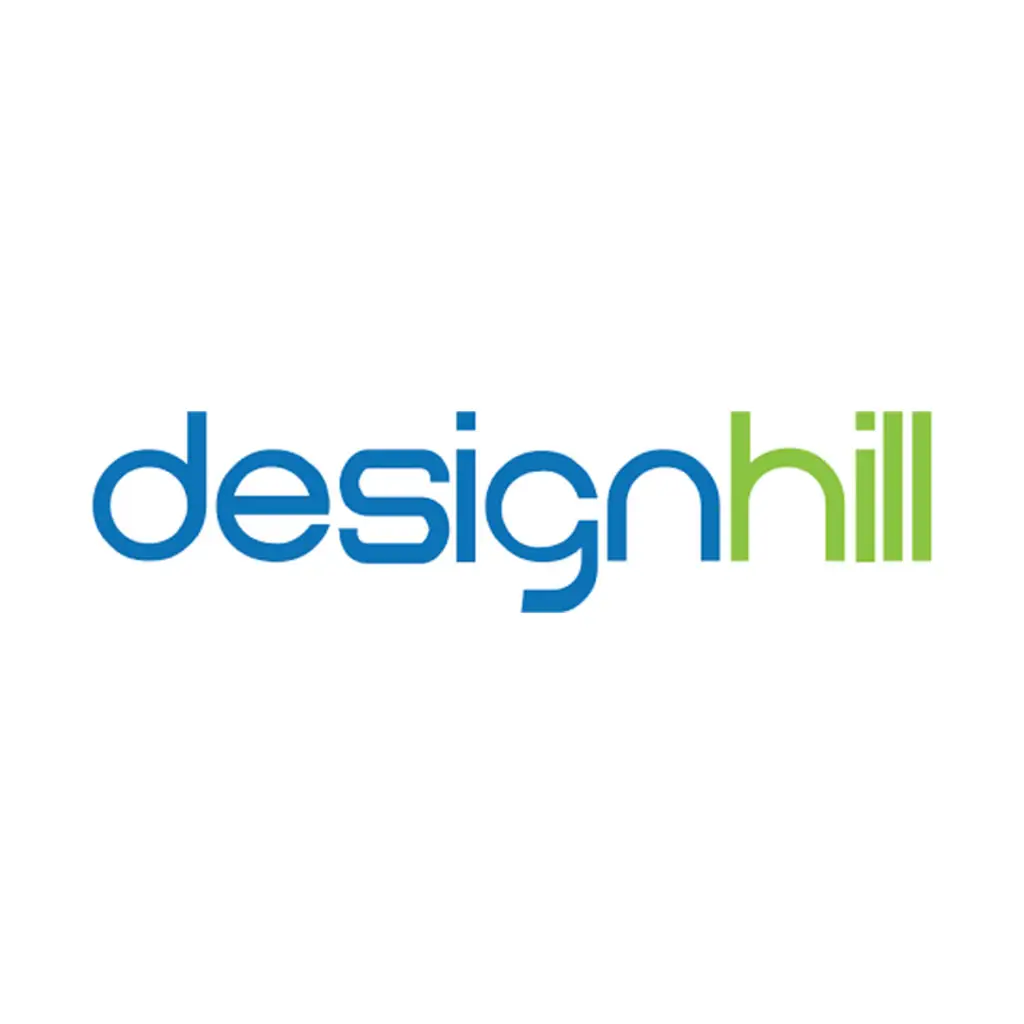 Two-tone wordmark: blue “design” fused to green “hill” in rounded sans-serif on white.