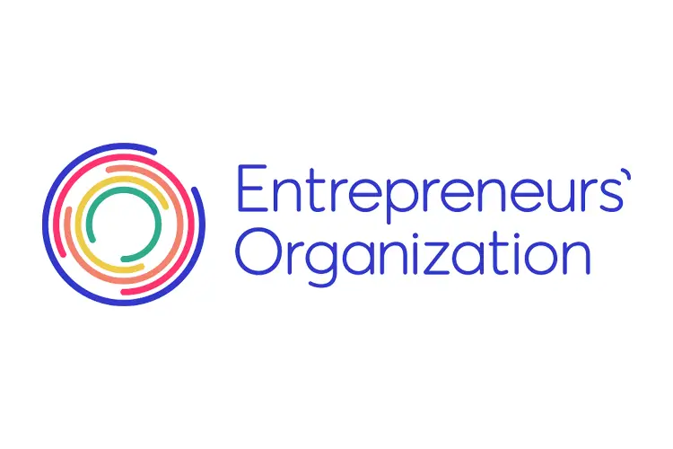 Entrepreneurs’ Organization logo with circular rainbow icon and modern typography.
