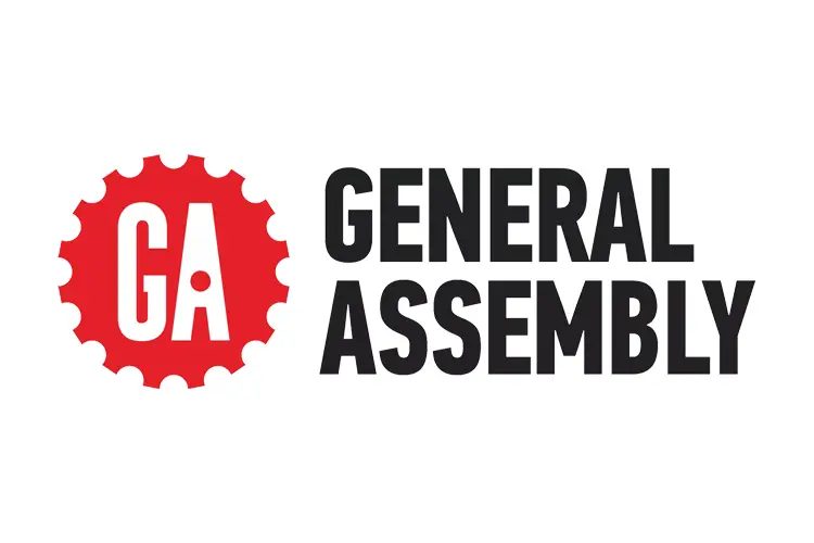 General Assembly logo with bold black text and red gear icon containing the letters “GA,” representing tech and design education for creative professionals.
