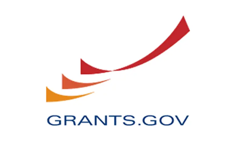 Grants.gov logo with red and orange swooshes above the domain name in blue.