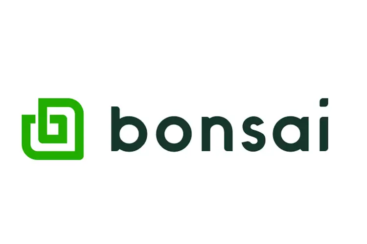 Bonsai logo with green spiral icon and modern text