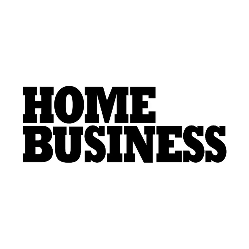 Bold, all-caps slab serif words “HOME BUSINESS” in solid black on clean white field.