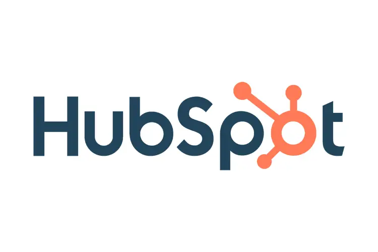 HubSpot logo with dark blue and orange molecular icon, representing CRM and inbound marketing tools for creative entrepreneurs.