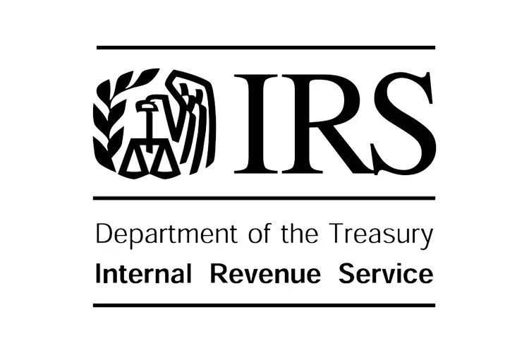 Internal Revenue Service (IRS) logo in black and white with scales and eagle motif.