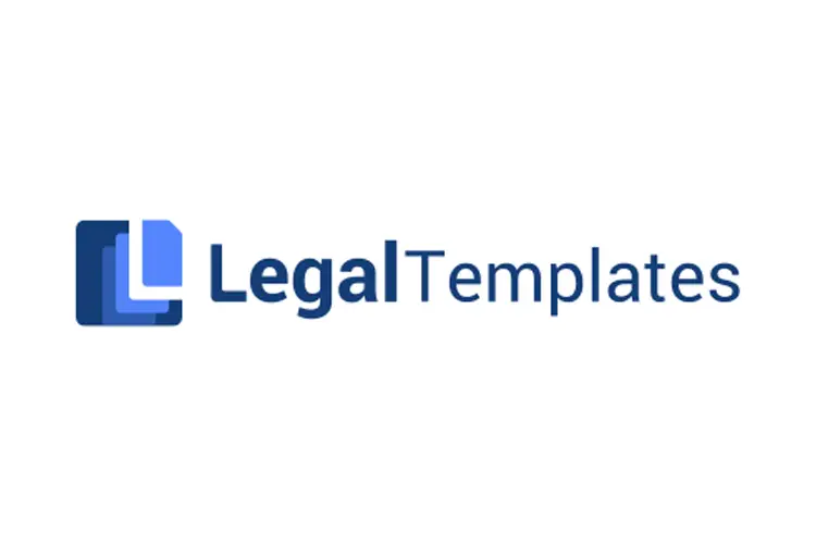 LegalTemplates logo with blue icon and clear serif text