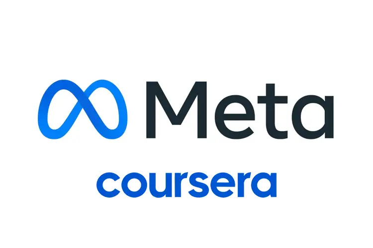Meta and Coursera logos, representing professional online certification programs in digital marketing, UX design, and tech for creative entrepreneurs.