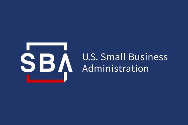 SBA logo: white “SBA” framed in red‑and‑blue brackets beside the words “U.S. Small Business Administration” on dark‑blue canvas.