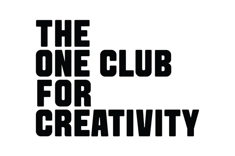 Bold, stacked black word-mark reading “THE ONE CLUB FOR CREATIVITY,” flagship nonprofit for global advertising and design awards.