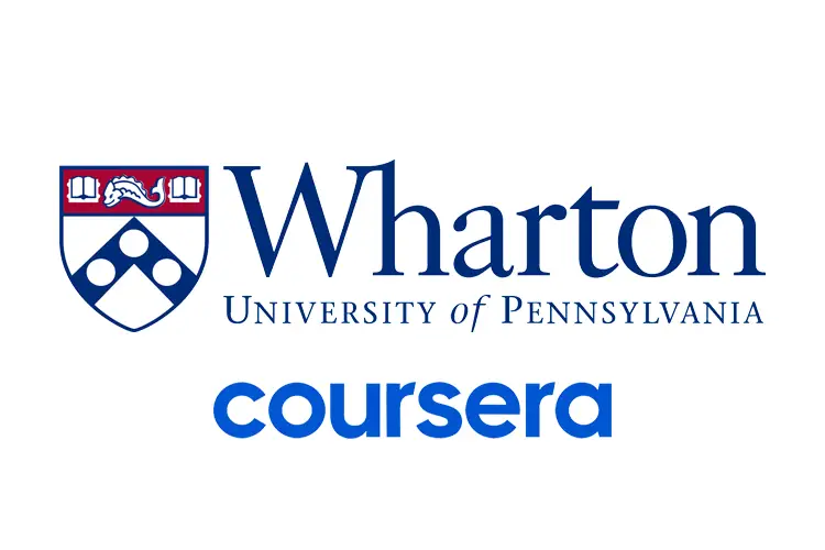 Wharton School and Coursera logos, representing Ivy League online business and marketing education for creative entrepreneurs.