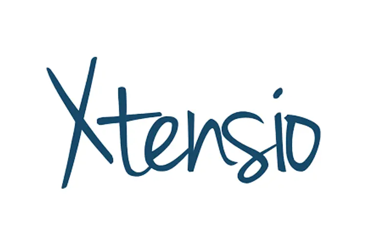 Xtensio logo in handwritten-style blue text, representing a collaborative business documentation platform for creative entrepreneurs and startups.