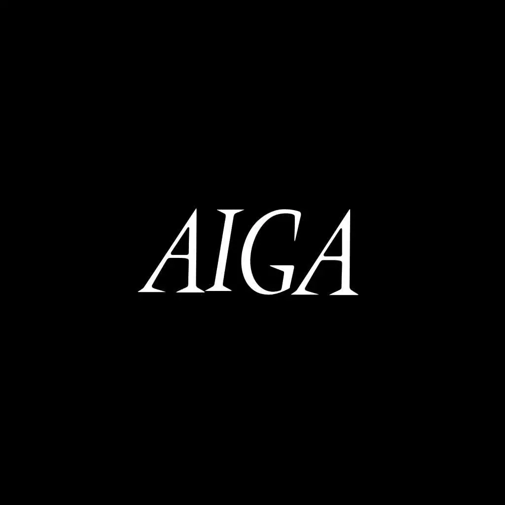 AIGA logo in bold black typography, symbolizing professional design leadership and creative entrepreneurship.
