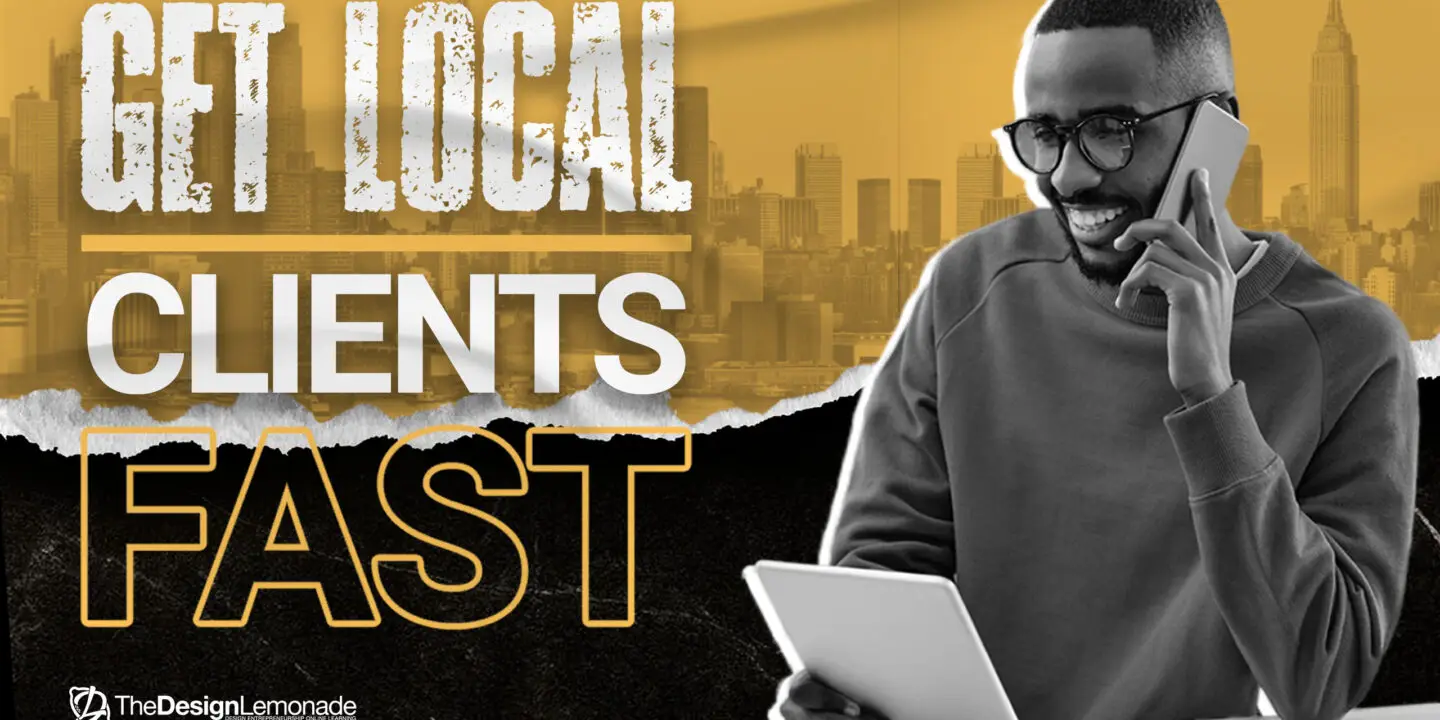 Professional design entrepreneur man on phone with a client, representing local client acquisition for design businesses.