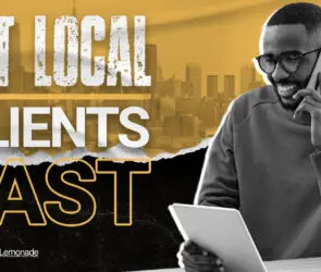 Professional design entrepreneur man on phone with a client, representing local client acquisition for design businesses.