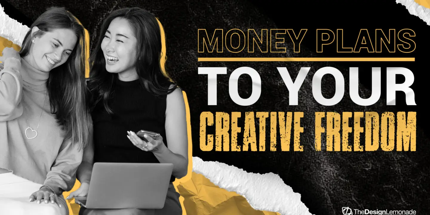 Two design entrepreneurs discussing financial planning strategies while using a laptop and smartphone, symbolizing smart money management for design businesses.