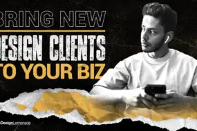 Focused designer using a smartphone and laptop to research and attract new design clients, symbolizing modern client acquisition strategies for creative entrepreneurs.