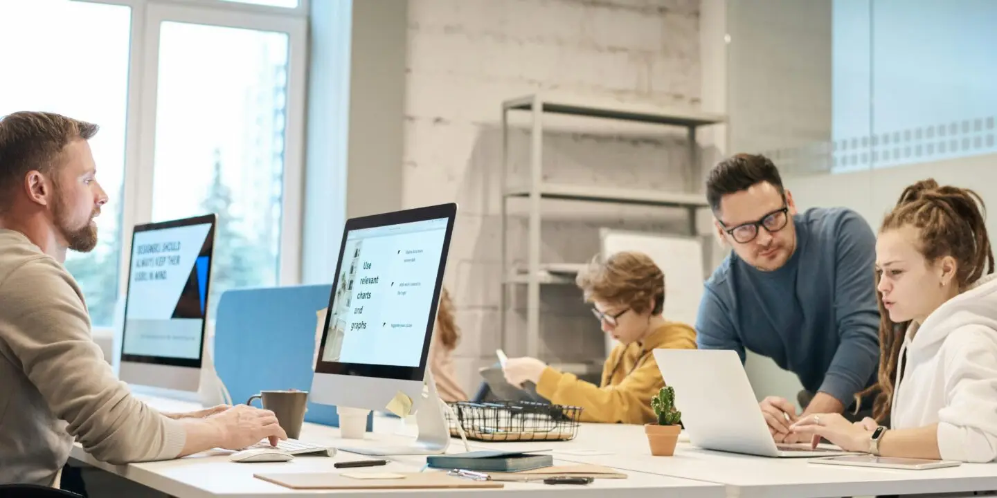 Creative team working together in a modern office on a design project