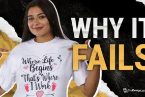 Designer wearing custom typography t-shirt highlighting print-on-demand product example with text “Why It Fails.”