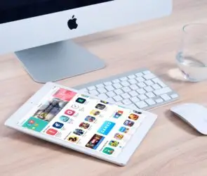 Tablet displaying a marketplace of mobile applications and digital products.